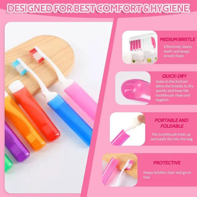 Alt view image 4 of 7 - Toothbrush Travel Case, Travel Toothbrush Silicone Collapsible Toothbrush Cup, Travel Toothbrush Set Suitable for Business Camping Travel or Daily Use (Pink)