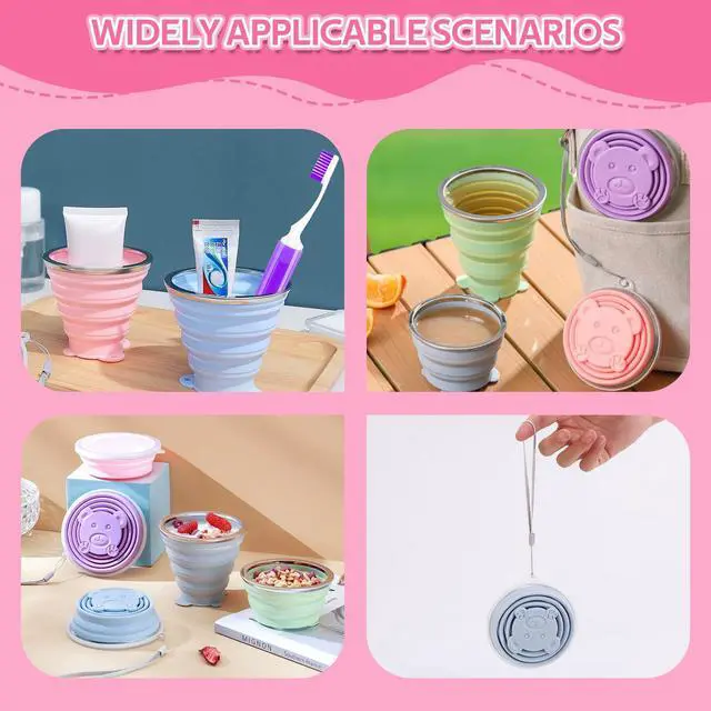 Alt view image 7 of 7 - Toothbrush Travel Case, Travel Toothbrush Silicone Collapsible Toothbrush Cup, Travel Toothbrush Set Suitable for Business Camping Travel or Daily Use (Pink)