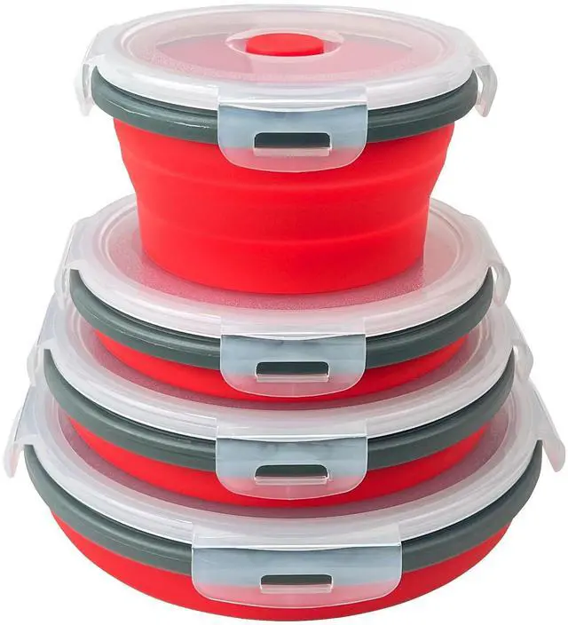 Main image of Food-Grade Silicone Collapsible Bowls with Lids for Camping
