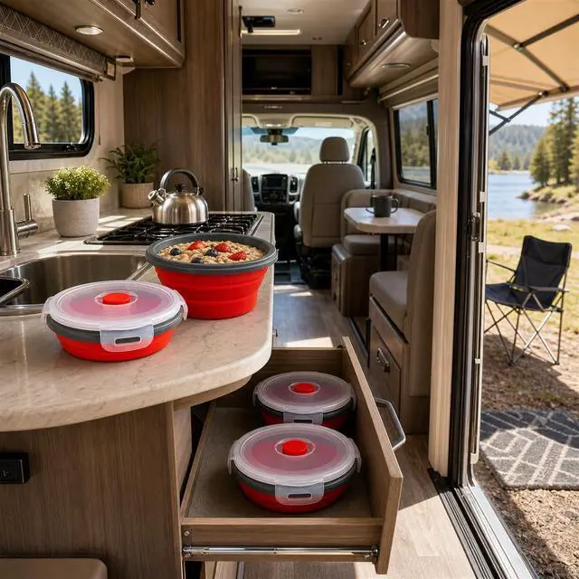 Alt view image 5 of 7 - Food-Grade Silicone Collapsible Bowls with Lids for Camping