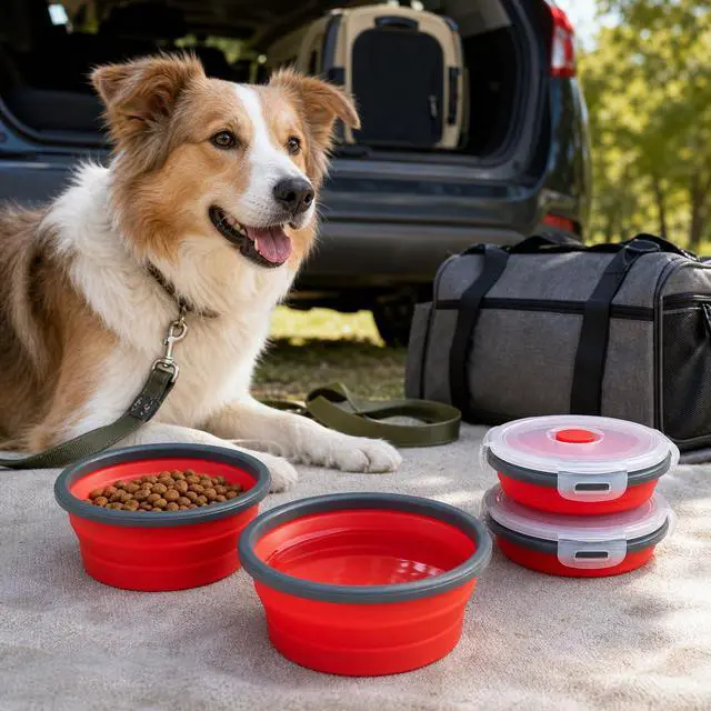 Alt view image 7 of 7 - Food-Grade Silicone Collapsible Bowls with Lids for Camping