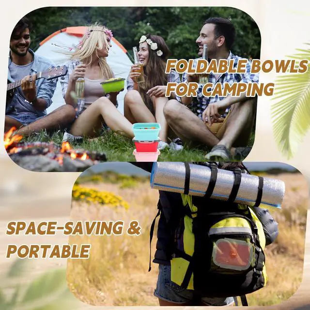 Alt view image 4 of 7 - Camping Bowls with Lids Collapsible Silicon Travel Bowls 12 oz Expandable Food Storage Containers Sets Portable Folding for Salad Travel Heat Resistant(Classic Color)