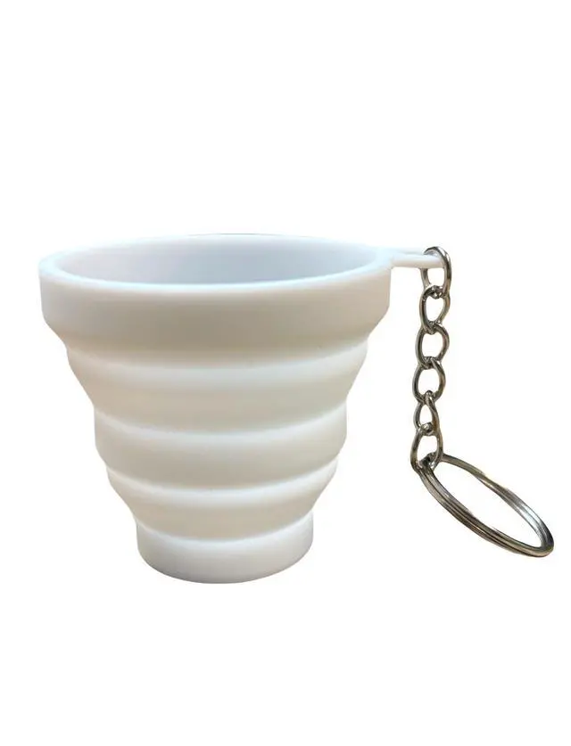 Alt view image 3 of 3 - Pocket sized silicone Shot Glass with Keychain, Collapsible Silicone Reusable travel cup, Cool novelty gift (white)