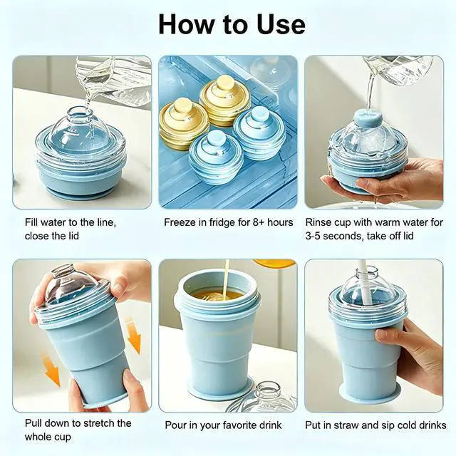 Alt view image 6 of 6 - Collapsible Silicone Ice Ball Maker Cup with Straw, Yellow