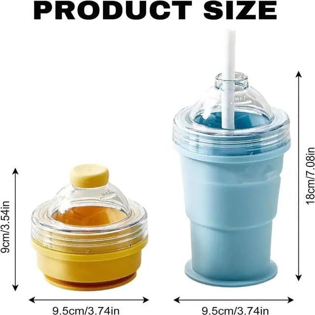 Alt view image 2 of 7 - 2-in-1 Collapsible Silicone Ice Ball Maker Cup, Touch-Free Large Round Ice Sphere Mold with Straw & Leakproof Lid, Portable Travel Tumbler & Slushie Bottle (Blue)
