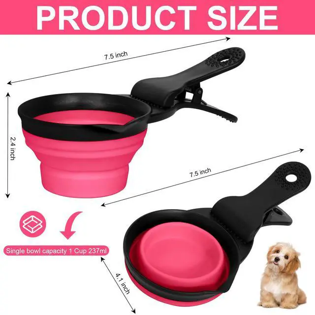 Alt view image 2 of 7 - Collapsible Dog Food Scoop Foldable Pet Food Bag Clip 3 in 1 Multi-function Silicone Cat Food Measuring Cup Scoop Dog Food Scooper Pet Food Storage Clip (Rose Red, 1 Cup Capacity(1 Pack))