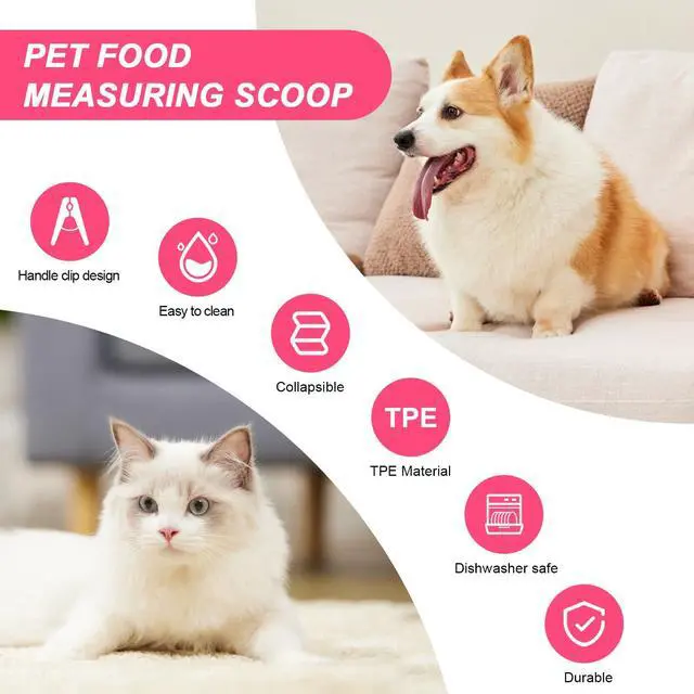 Alt view image 4 of 7 - Collapsible Dog Food Scoop Foldable Pet Food Bag Clip 3 in 1 Multi-function Silicone Cat Food Measuring Cup Scoop Dog Food Scooper Pet Food Storage Clip (Rose Red, 1 Cup Capacity(1 Pack))
