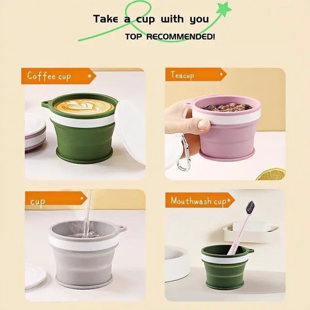 Alt view image 5 of 7 - Collapsible silicone camping water cup green capacity Aluminum alloy hiking buckle 170ml
