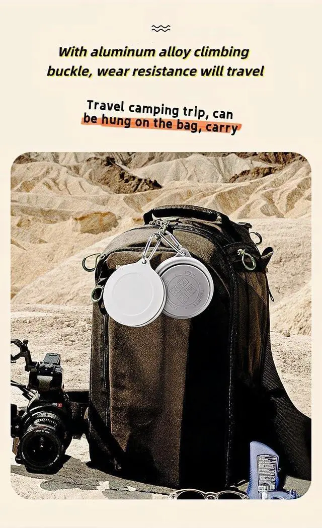 Alt view image 6 of 7 - Collapsible silicone camping water cup green capacity Aluminum alloy hiking buckle 170ml