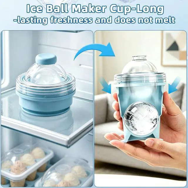 Alt view image 2 of 7 - 2-in-1 Collapsible Silicone Ice Ball Maker Cup, Portable Ice Cube Bottle with Straw & Lid, Foldable Ice Mold Cup, Leakproof Travel Tumbler for Iced Coffee, Juice & Summer Drinks-2PCS(Yellow+Blue)