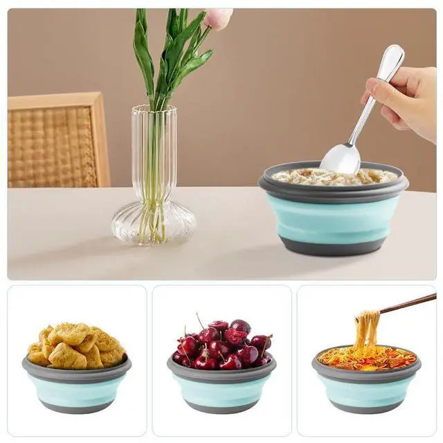 Alt view image 3 of 7 - Collapsible Camping Bowl Sets, Portable Silicone Bowl with Lid, Folding Bowl, Portable Salad Bowl, Folding Lunch Box for Camping, Kitchen, Hiking