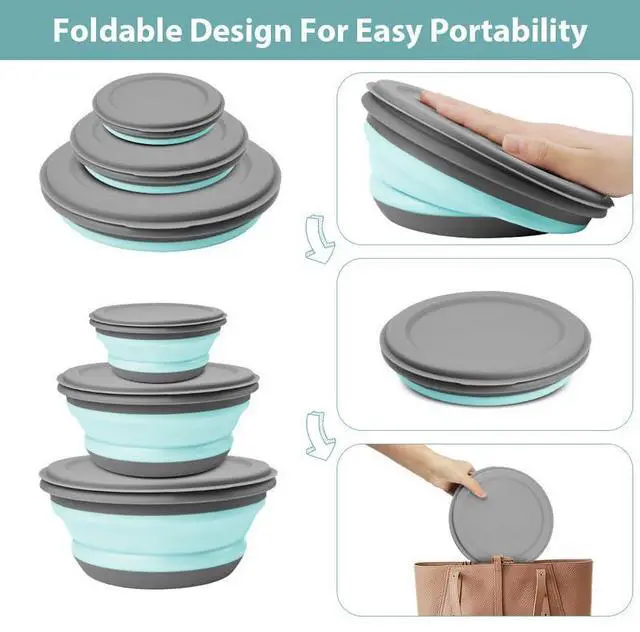 Alt view image 4 of 7 - Collapsible Camping Bowl Sets, Portable Silicone Bowl with Lid, Folding Bowl, Portable Salad Bowl, Folding Lunch Box for Camping, Kitchen, Hiking