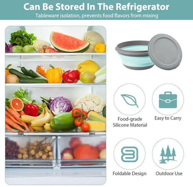 Alt view image 5 of 7 - Collapsible Camping Bowl Sets, Portable Silicone Bowl with Lid, Folding Bowl, Portable Salad Bowl, Folding Lunch Box for Camping, Kitchen, Hiking