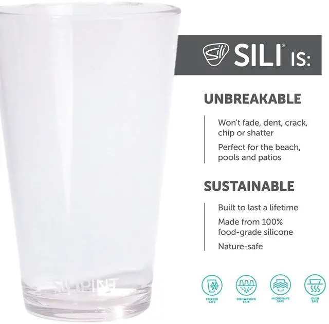 Alt view image 2 of 7 - Silicone Pint Glass - Unbreakable BPA-Free Reusable Silicone Drinking Cup - Flexible Dishwasher and Microwave Safe - Stemless Glass for Coffee Smoothies (Crystal Clear)