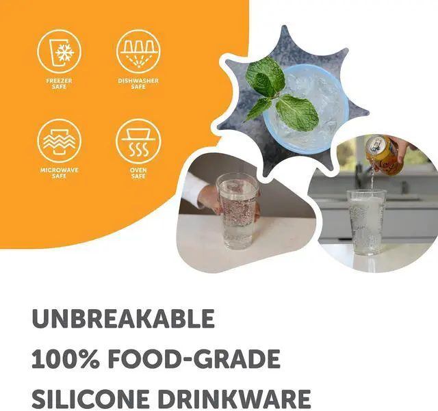 Alt view image 4 of 7 - Silicone Pint Glass - Unbreakable BPA-Free Reusable Silicone Drinking Cup - Flexible Dishwasher and Microwave Safe - Stemless Glass for Coffee Smoothies (Crystal Clear)
