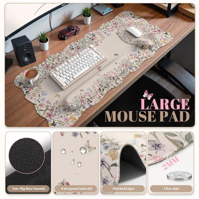 Alt view image 2 of 7 - Beige Keyboard Mat 35.4"x15.7", Desk Protector for Workspace