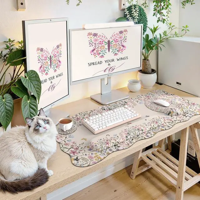 Alt view image 6 of 7 - Beige Keyboard Mat 35.4"x15.7", Desk Protector for Workspace