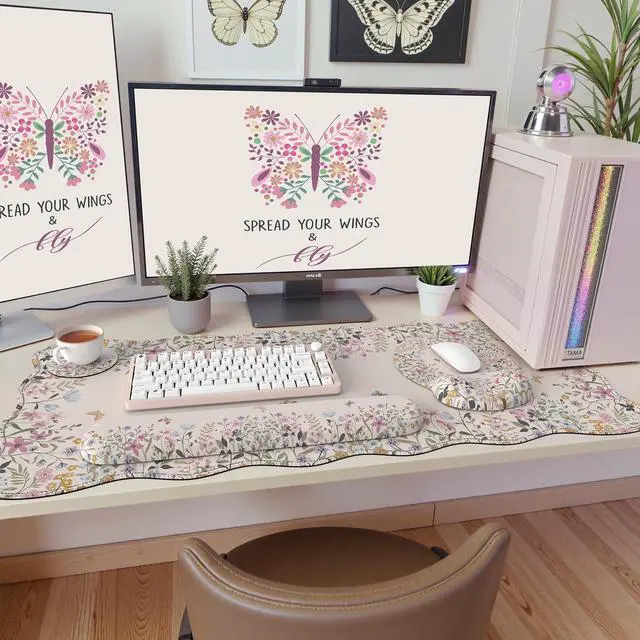 Alt view image 7 of 7 - Beige Keyboard Mat 35.4"x15.7", Desk Protector for Workspace