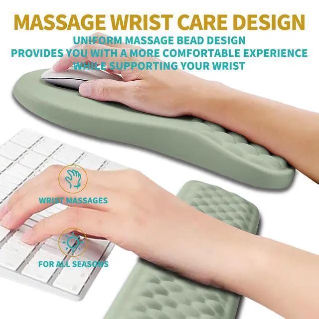 Alt view image 4 of 6 - Ergonomic Mouse Pad Wrist Support & Wrist Rest for Computer Keyboard Set, with Relieve Carpal Tunnel Pain Massage Bulge and Full Memory Gel Design (2In1 Set, Light Green)