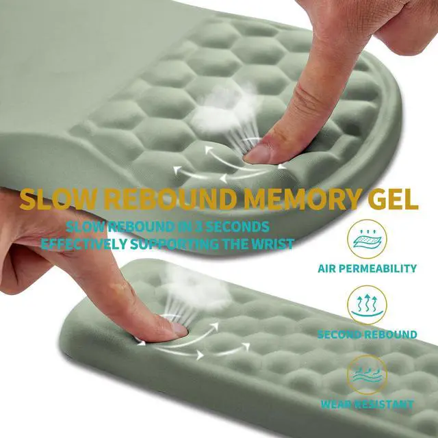Alt view image 3 of 6 - Ergonomic Mouse Pad Wrist Support & Wrist Rest for Computer Keyboard Set, with Relieve Carpal Tunnel Pain Massage Bulge and Full Memory Gel Design (2In1 Set, Light Green)