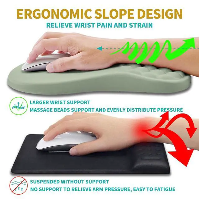 Alt view image 5 of 6 - Ergonomic Mouse Pad Wrist Support & Wrist Rest for Computer Keyboard Set, with Relieve Carpal Tunnel Pain Massage Bulge and Full Memory Gel Design (2In1 Set, Light Green)