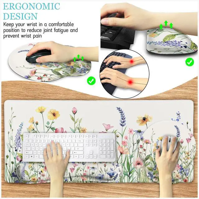 Alt view image 4 of 7 - Flower Mouse Pad Set Floral Large Desk Matt for Desktop