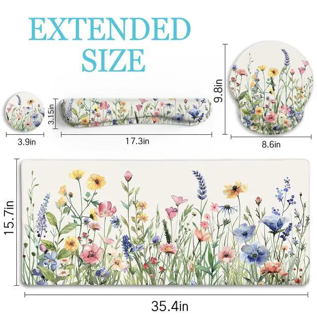 Alt view image 6 of 7 - Flower Mouse Pad Set Floral Large Desk Matt for Desktop