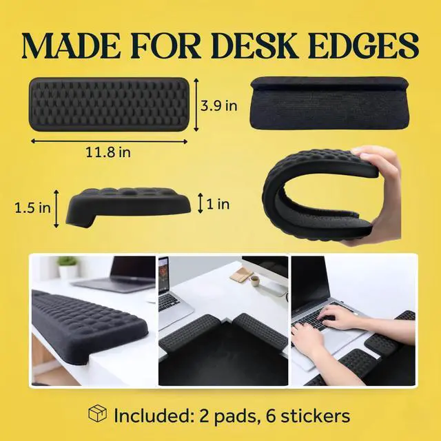 Alt view image 6 of 6 - Shaped Desk Edge Cushions (2 Pack) for Elbow & Wrist Relief Ergonomic Non-Slip Memory Foam Office Desk Arm Rest Pad for Gaming & Work Comfort Breathable Lycra with Massage Dots