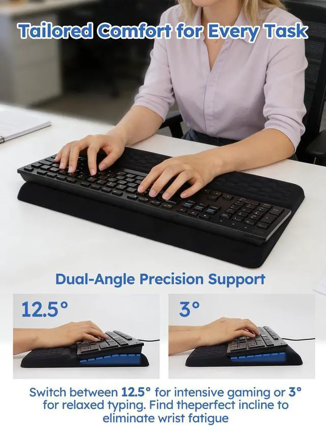 Alt view image 3 of 6 - Ergonomic Keyboard Stand and Wrist Rest, Memory Foam, Black