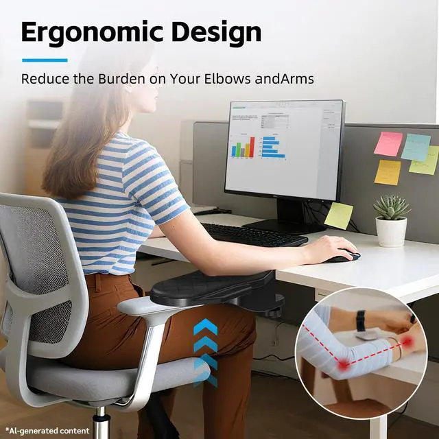 Alt view image 7 of 7 - Ergonomics Desk Extender Tray, Table Mount Arm Wrist Rest Shelf