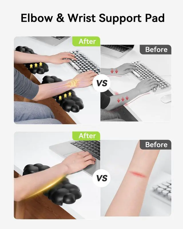 Alt view image 2 of 6 - Elbow Pad for Desk, 2-Pack Cloud Elbow Rest(Black), Edge Arm Rest