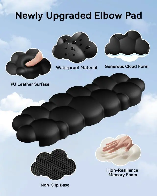 Alt view image 3 of 6 - Elbow Pad for Desk, 2-Pack Cloud Elbow Rest(Black), Edge Arm Rest