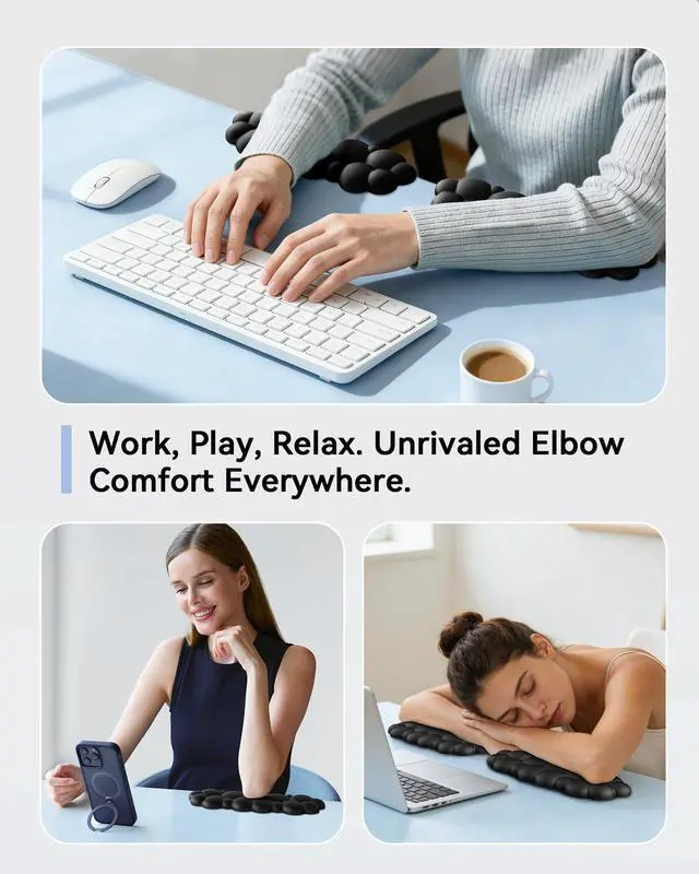 Alt view image 6 of 6 - Elbow Pad for Desk, 2-Pack Cloud Elbow Rest(Black), Edge Arm Rest