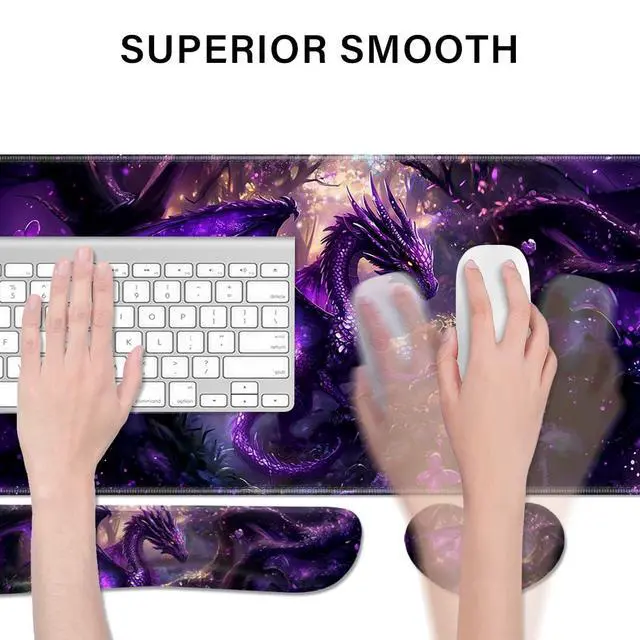 Alt view image 2 of 6 - Desk Pad and Keyboard Wrist Rest, Large Mouse Pad + Keyboard Pad+Mouse Wrist Support, Non-Slip Desk Mat Protector for Office, Home 31.5×11.8 Inches Anime Dragon