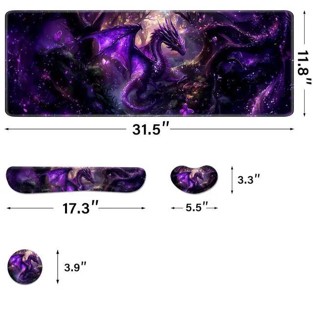 Alt view image 4 of 6 - Desk Pad and Keyboard Wrist Rest, Large Mouse Pad + Keyboard Pad+Mouse Wrist Support, Non-Slip Desk Mat Protector for Office, Home 31.5×11.8 Inches Anime Dragon
