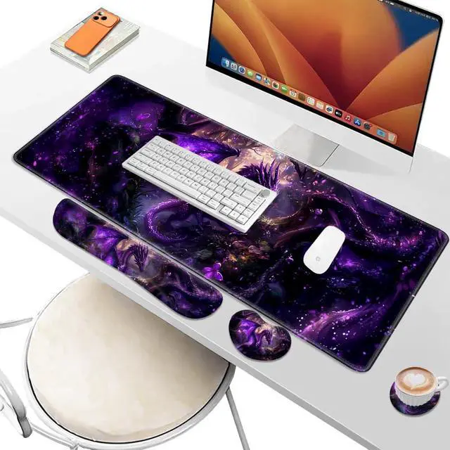 Alt view image 6 of 6 - Desk Pad and Keyboard Wrist Rest, Large Mouse Pad + Keyboard Pad+Mouse Wrist Support, Non-Slip Desk Mat Protector for Office, Home 31.5×11.8 Inches Anime Dragon