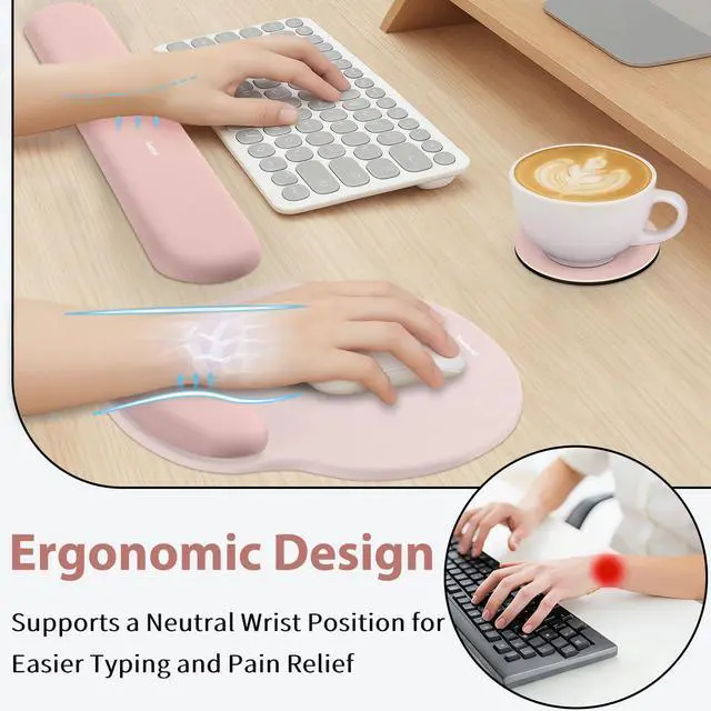 Alt view image 2 of 7 - Mouse Pad and Keyboard Wrist Rest, 3-in-1 Gel Memory Foam Ergonomic Mouse Pad with Wrist Rest Set, Gaming Mousepad Arm Cushion Support for Computer Office Desk Accessories Cute Setup, Pink