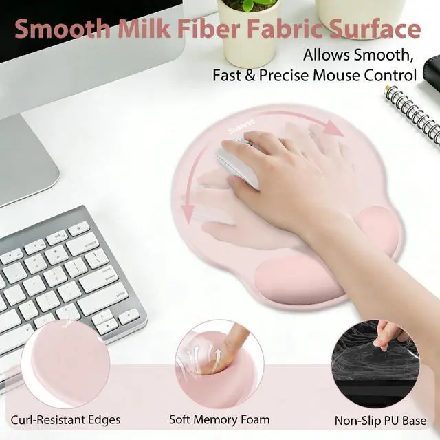 Alt view image 3 of 7 - Mouse Pad and Keyboard Wrist Rest, 3-in-1 Gel Memory Foam Ergonomic Mouse Pad with Wrist Rest Set, Gaming Mousepad Arm Cushion Support for Computer Office Desk Accessories Cute Setup, Pink