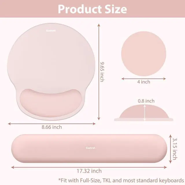 Alt view image 7 of 7 - Mouse Pad and Keyboard Wrist Rest, 3-in-1 Gel Memory Foam Ergonomic Mouse Pad with Wrist Rest Set, Gaming Mousepad Arm Cushion Support for Computer Office Desk Accessories Cute Setup, Pink