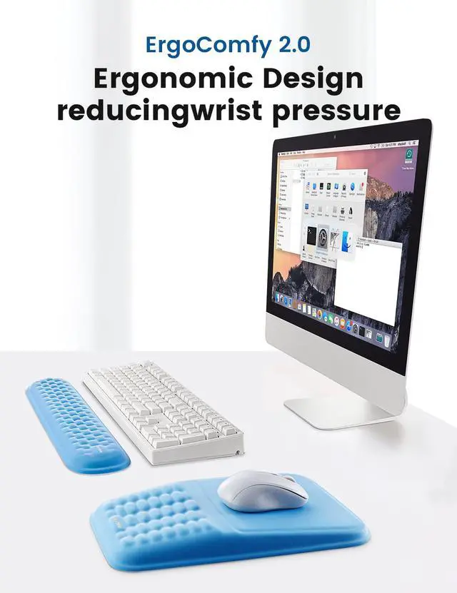 Alt view image 2 of 7 - Keyboard & Mouse Wrist Rest Set Ergonomic Pain-Relief Support, Memory Foam Wrist Cushion with 8° Slope & Massage Nubs, Non-Slip PU Base, Relieves Wrist Pain & Carpal Tunnel from Long Typing