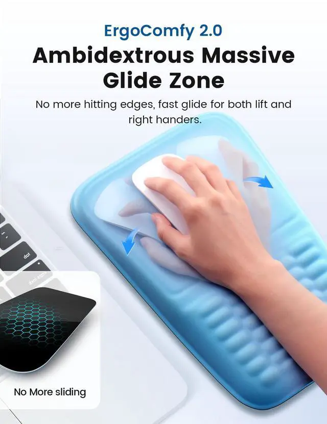Alt view image 5 of 7 - Keyboard & Mouse Wrist Rest Set Ergonomic Pain-Relief Support, Memory Foam Wrist Cushion with 8° Slope & Massage Nubs, Non-Slip PU Base, Relieves Wrist Pain & Carpal Tunnel from Long Typing