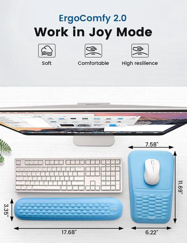 Alt view image 6 of 7 - Keyboard & Mouse Wrist Rest Set Ergonomic Pain-Relief Support, Memory Foam Wrist Cushion with 8° Slope & Massage Nubs, Non-Slip PU Base, Relieves Wrist Pain & Carpal Tunnel from Long Typing