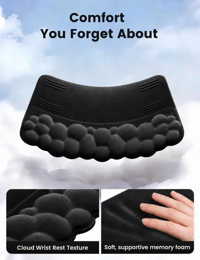 Alt view image 7 of 7 - Cloud Wrist Rest with Keyboard Stand, Computer Wrist Support Pad Soft Memory Foam, Ergonomic Keyboard Riser Holder Lifter Tilted Wrist Cushion for Desk, Palm Hand Typing for Office Home Gaming