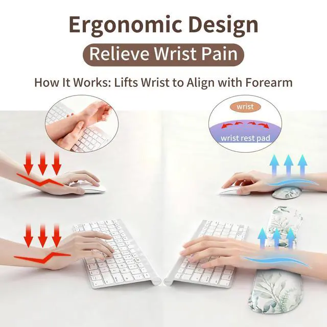Alt view image 4 of 7 - Leather Desk Mat Set, 4-in-1 Ergonomic Wrist Rest, Eucalyptus Leaf