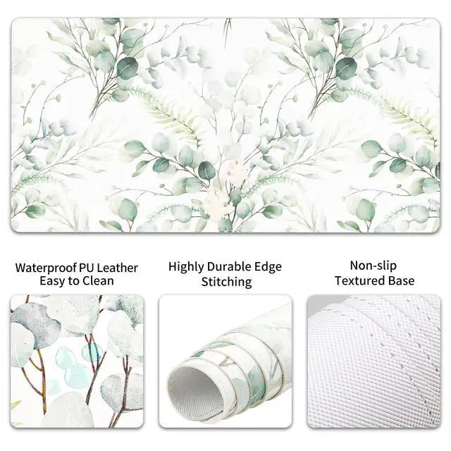 Alt view image 5 of 7 - Leather Desk Mat Set, 4-in-1 Ergonomic Wrist Rest, Eucalyptus Leaf