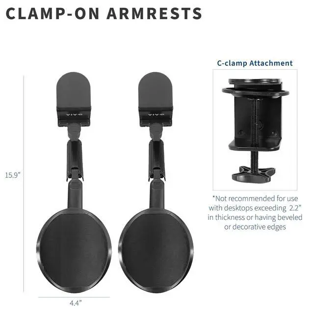 Alt view image 2 of 7 - Clamp-on Adjustable Armrests, Universal Desk Cradle 360° Rotating Elbow Platform, Arm Support Steel Base Table Extension, Black, MOUNT-ARM02P