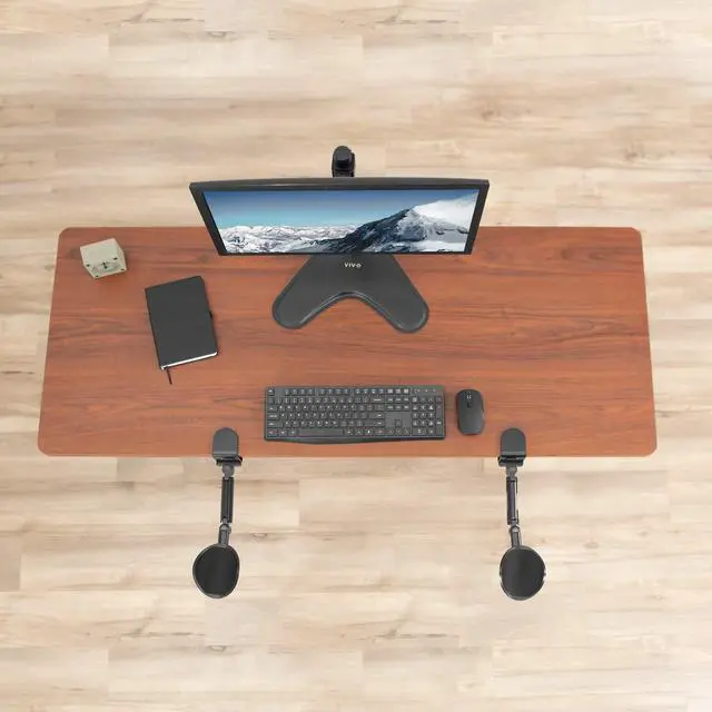 Alt view image 5 of 7 - Clamp-on Adjustable Armrests, Universal Desk Cradle 360° Rotating Elbow Platform, Arm Support Steel Base Table Extension, Black, MOUNT-ARM02P