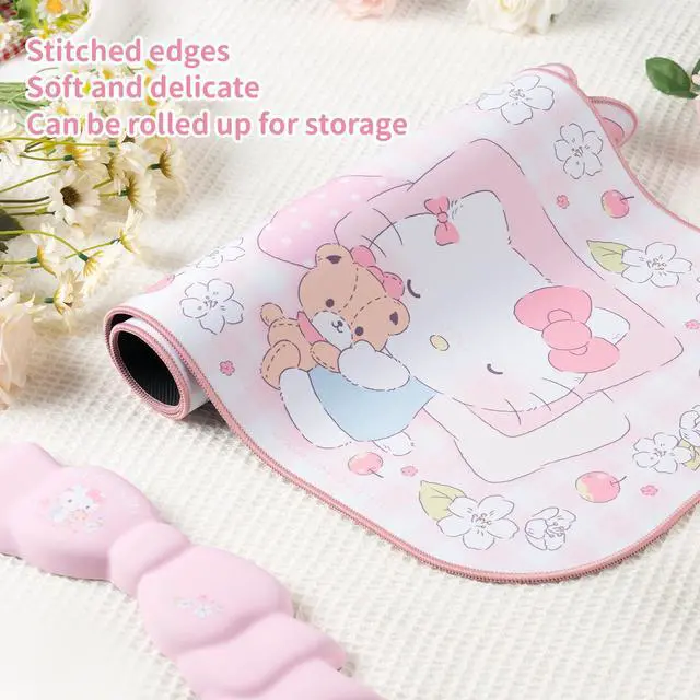 Alt view image 4 of 7 - Anime Mouse Pad Wrist Rest Support Set - Non-Slip Desk Mat and Memory Foam Bowknot Wrist Rest for Keyboard and Mouse,Perfect for Gaming or Home Office Work - FlowerCat