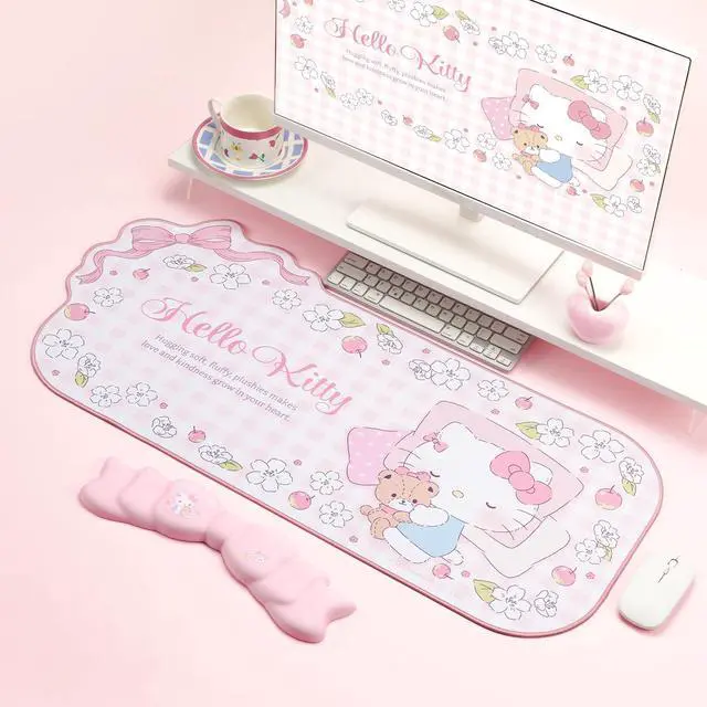 Alt view image 5 of 7 - Anime Mouse Pad Wrist Rest Support Set - Non-Slip Desk Mat and Memory Foam Bowknot Wrist Rest for Keyboard and Mouse,Perfect for Gaming or Home Office Work - FlowerCat