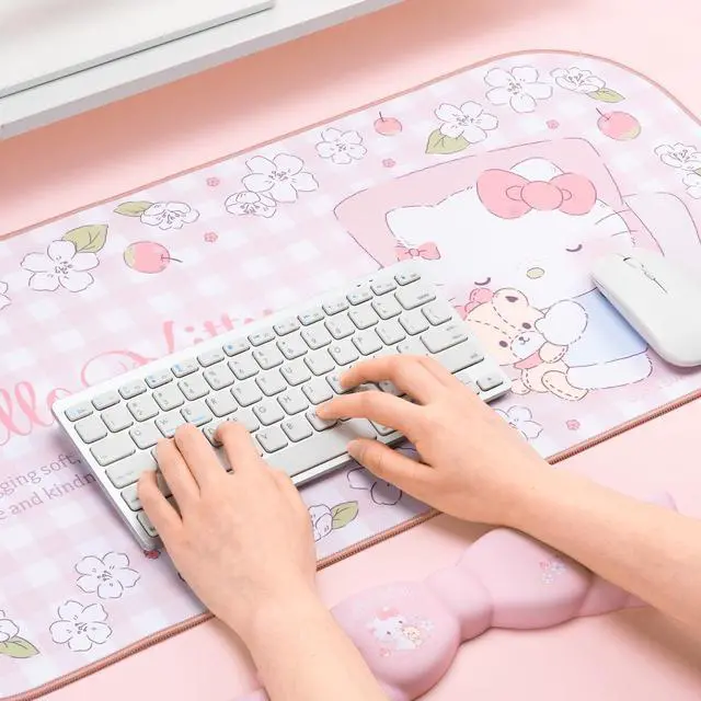 Alt view image 6 of 7 - Anime Mouse Pad Wrist Rest Support Set - Non-Slip Desk Mat and Memory Foam Bowknot Wrist Rest for Keyboard and Mouse,Perfect for Gaming or Home Office Work - FlowerCat